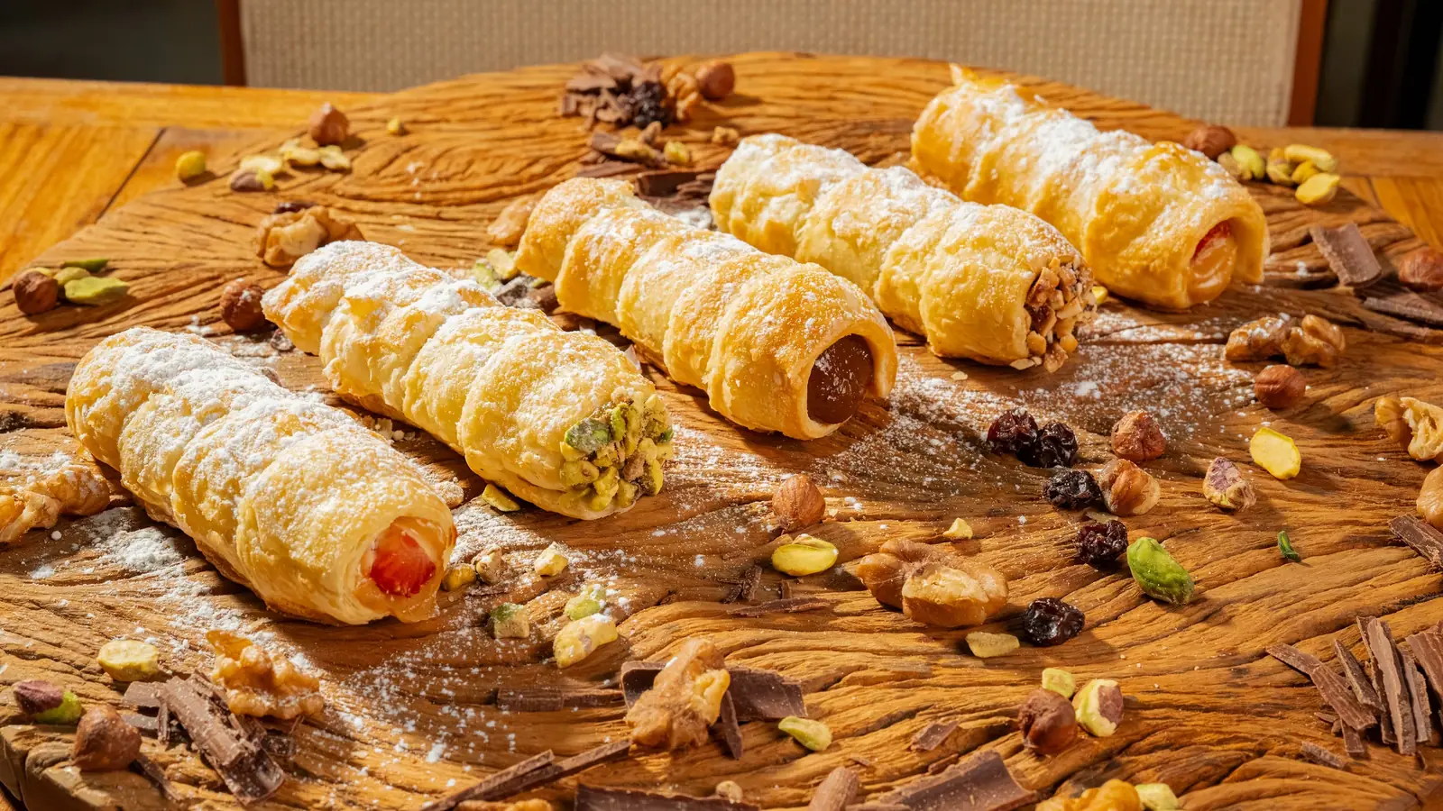 Cannoli polvilhados com açúcar sobre a mesa